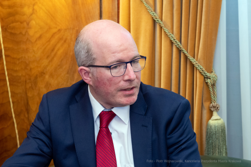 Patrick, Haughey, ambasador, Irlandia, Majchrowski, wizyta , Kraków, spotkanie, 2022, październik  Autor: P. Wojnarowski