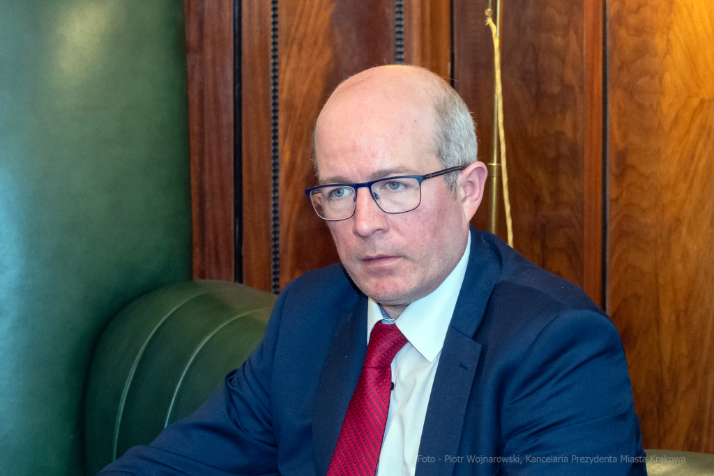 Patrick, Haughey, ambasador, Irlandia, Majchrowski, wizyta , Kraków, spotkanie, 2022, październik  Autor: P. Wojnarowski