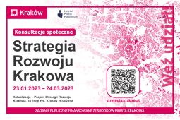 Logo: Projekt Strategii Rozwoju Krakowa. Tu chcę żyć. Kraków 2030/2050 - konsultacje społeczne 