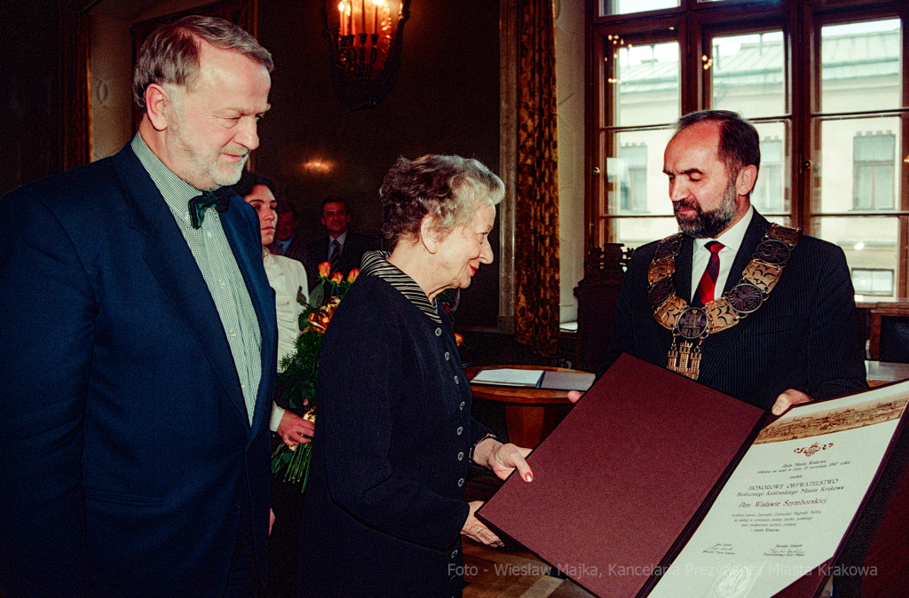 Szymborska, Wisława, poetka, rocznica, honorowe, obywatelstwo, Krakowa, Lassota  Autor: W. Majka