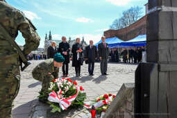 uroczystość, Katyń, krzyż, katyński, kościół, wojsko, poczty, wojewoda, składanie, kwiatów