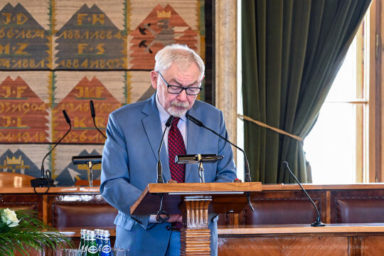 Marian, Turski, Medal za mądrość obywatelską, Zachwatowicz, Jasiński, Majchrowski, wręczenie, 