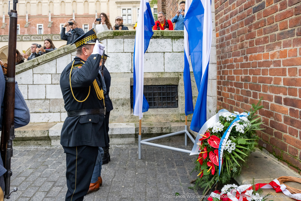 105. rocznica wyzwolenia Krakowa, Kraków, zabory, wyzwolenie, kwiaty, wieńce, złożenie, wieża r  Autor: P. Wojnarowski