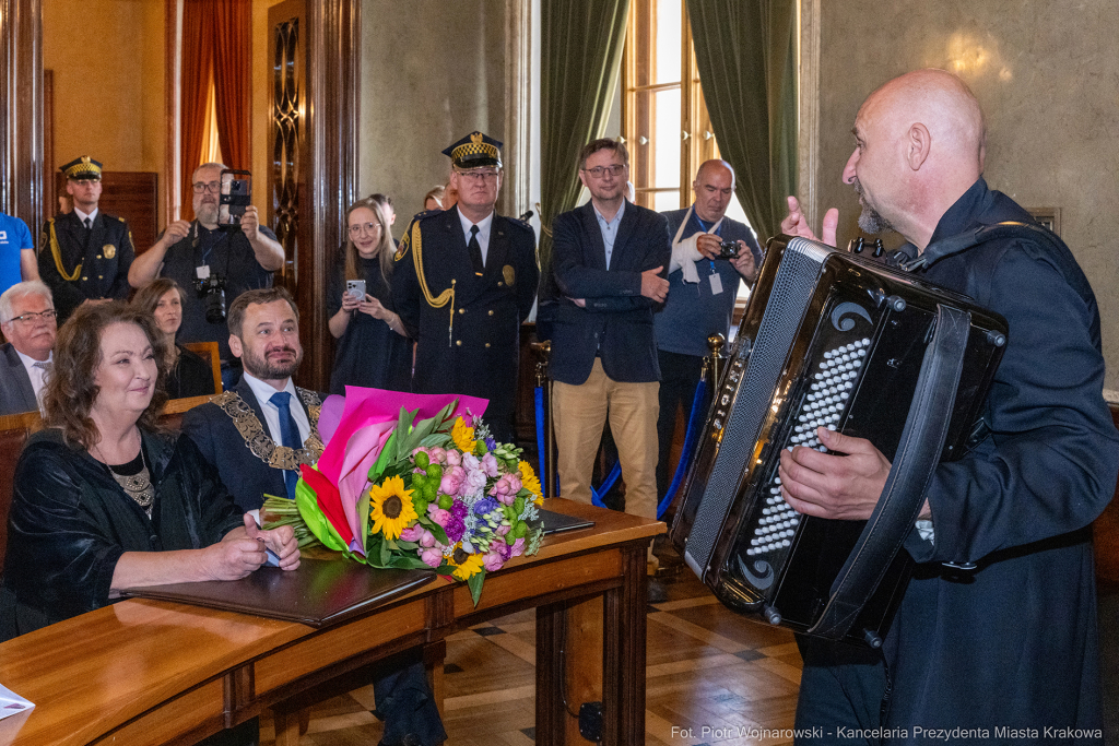 Dymna Anna, Miszalski Aleksander, prezydent, przewodniczący, spotkanie, Kosek Jakub, Honorowa Obywa  Autor: P. Wojnarowski