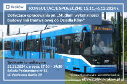 Logo: Konsultacje społeczne dotyczące opracowania pn. „Studium Wykonalności budowy linii tramwajowej do Osiedla Kliny”