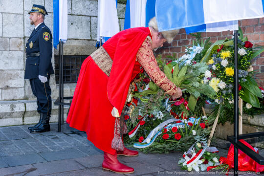 rocznica wyzwolenia, władza zaborcza, 107 lat, Kracik, Kosek, wieża ratuszowa, kwiaty, posłowie, 