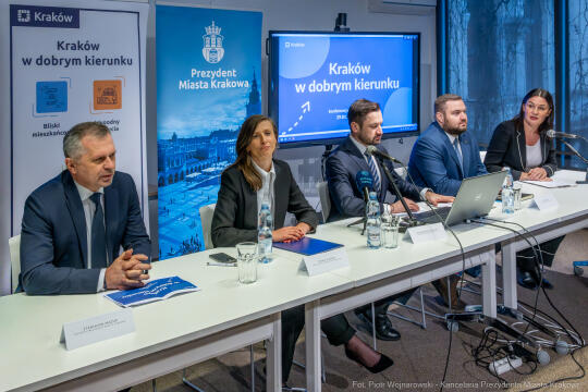 Miszalski, Klaman, Sęk, Mazur, konferencja, dziennikarze, Kraków w dobrum kierunku, zdjęcia