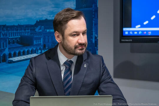 Miszalski, Klaman, Sęk, Mazur, konferencja, dziennikarze, Kraków w dobrum kierunku, zdjęcia