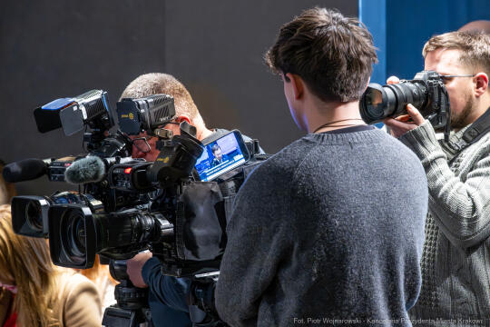 Miszalski, Klaman, Sęk, Mazur, konferencja, dziennikarze, Kraków w dobrum kierunku, zdjęcia