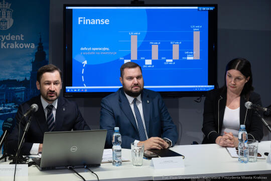 Miszalski, Klaman, Sęk, Mazur, konferencja, dziennikarze, Kraków w dobrum kierunku, zdjęcia