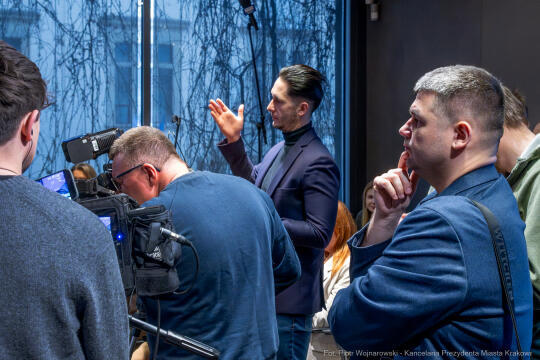 Miszalski, Klaman, Sęk, Mazur, konferencja, dziennikarze, Kraków w dobrum kierunku, zdjęcia