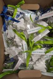 Na zdjęciu jedno z pudeł świątecznych figurek gipsowych podarowanych przez Państwo Matykiewicz.