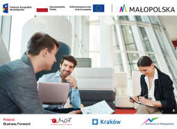 Grafika projektu Innowacje w podróży – rozwój MŚP oraz wsparcie inwestorów w Krakowie i Małopolsce realizowanego w ramach Programu Fundusze Europesajkie dla Małopolski 2021-2027.