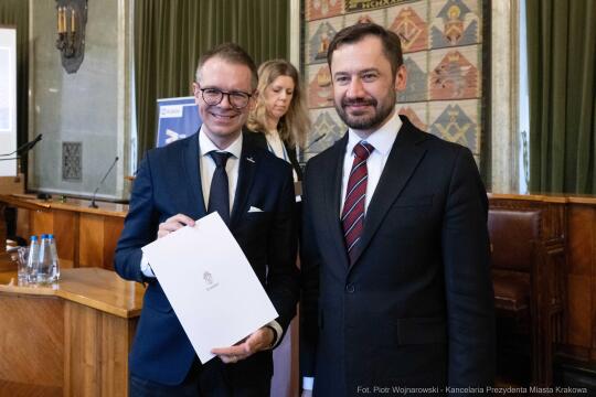 Miszalski, Mazur, Krakowska Rada Przedsiębiorczości, wręczenie, akty powołania, zdjęcia