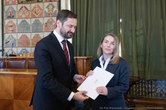 Miszalski, Mazur, Krakowska Rada Przedsiębiorczości, wręczenie, akty powołania, zdjęcia