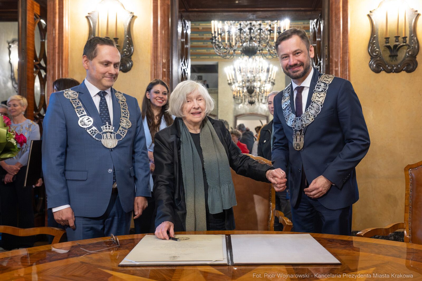 Miszalski, Kosek, Zachwatowicz-Wajda, Honorowy Obywatel Krakowa, wręczenie, zdjęcia,  Autor: Piotr Wojnarowski
