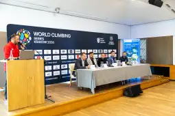 Konferencja prasowa dotycząca serii wspinaczkowej w Krakowie 2026.