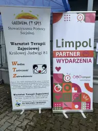Banery informacyjne o warsztatach terapii zajęciowej i partnerze wydarzenia Limpol.