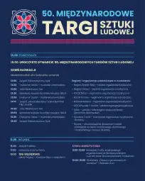 Program 50. Międzynarodowych Targów Sztuki Ludowej z harmonogramem wydarzeń.
