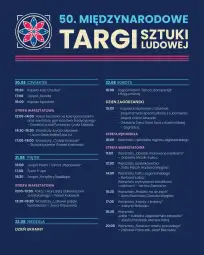 Program 50. Międzynarodowych Targów Sztuki Ludowej z datami i wydarzeniami.