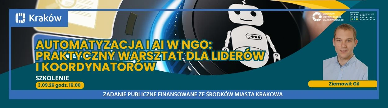 SZKOLENIE: Automatyzacja i AI w NGO. Praktyczny warsztat dla liderów i koordynatorów