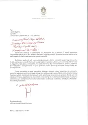 List od prezydenta miasta Krakowa z podziękowaniami za zaproszenie na wydarzenie.