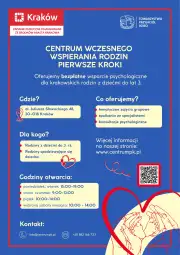 Centrum Wczesnego Wspierania Rodzin w Krakowie oferuje bezpłatne wsparcie psychologiczne dla rodzin z dziećmi do lat 3.