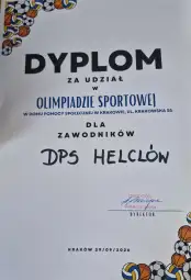 Dyplom za udział w olimpiadzie sportowej dla zawodników DPS Helclów.