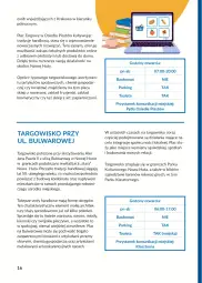 Targowisko przy ul. Bulwarowej z informacjami o godzinach otwarcia i usługach.