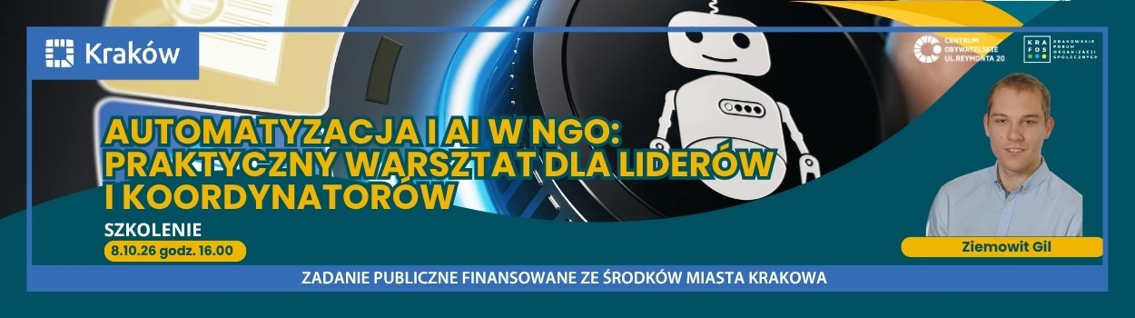 SZKOLENIE: Automatyzacja i AI w NGO. Praktyczny warsztat dla liderów i koordynatorów