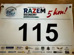 Numer startowy 115 na biegu 5 km organizowanym przez fundację Razem Tworzymy Lepszy Świat.