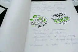 Rysunki i tekst dotyczące troski oraz codziennych wyborów.