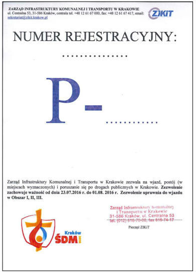 ŚDM, parking, wjazdówka