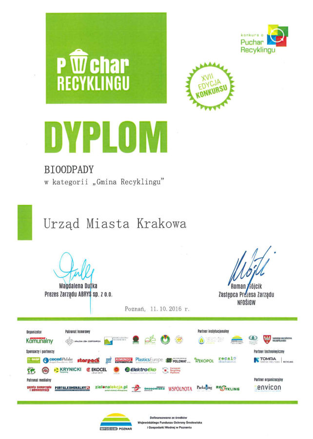 Puchar Recyklingu - dyplom