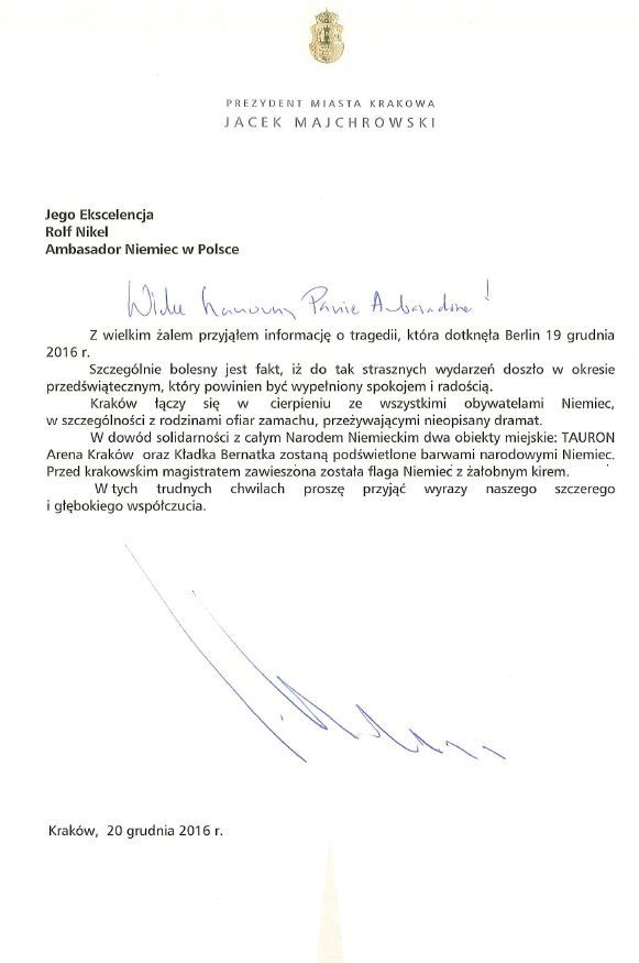 kondolencje, prezydent majchrowski,
