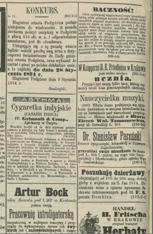Czas 1874 ogłoszenie magistratu