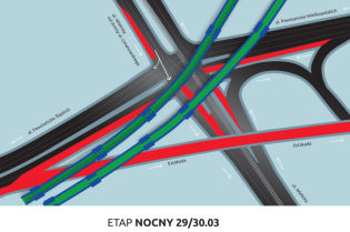 Nocne prace przy łącznicy Zabłocie - Krzemionki