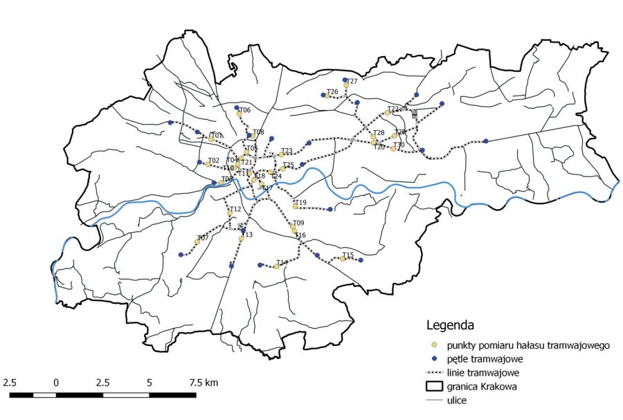 Lokalizacja punktów pomiaru hałasu tramwajowego