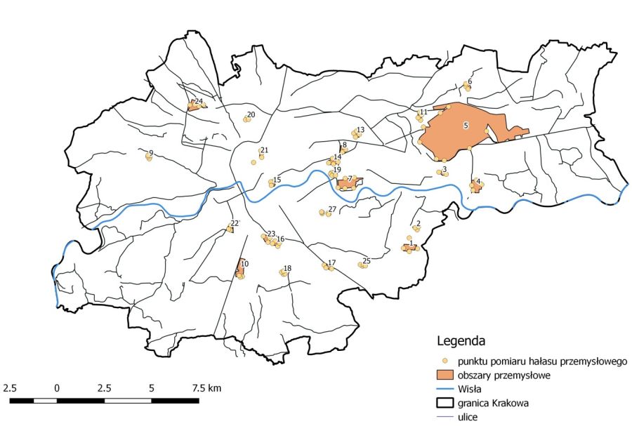 Lokalizacja obszarów i zakładów przemysłowych, dla których opracowano mapy akustyczne