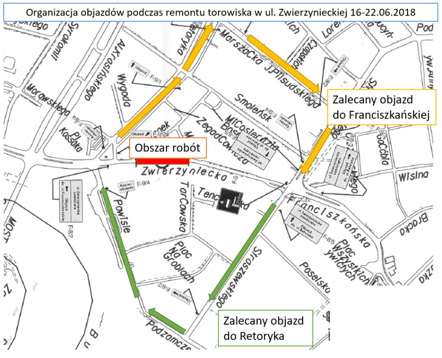 Objazdy na czas remontu na ul. Zwierzynieckiej.