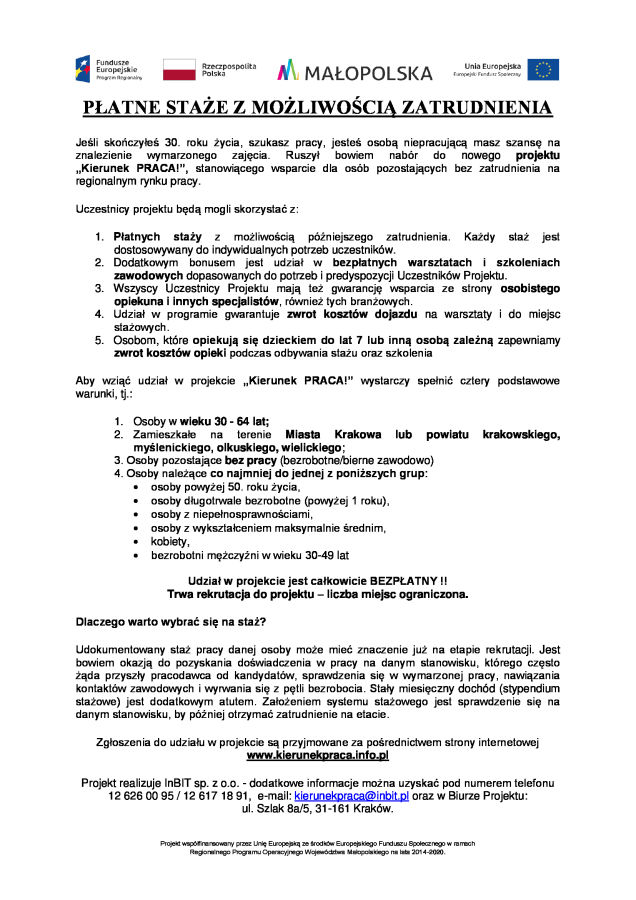 płatne staże plakat
