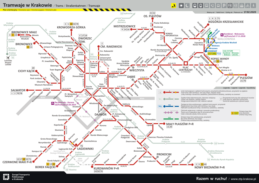 Mapa linii tramwajowych