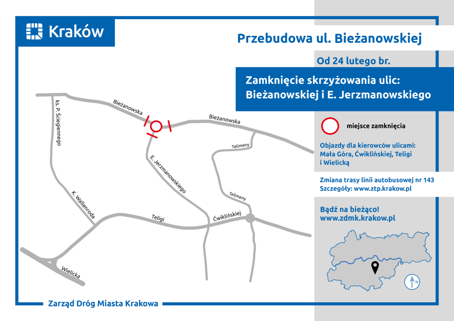 Przebudowa Bieżanowskiej mapa luty 2020