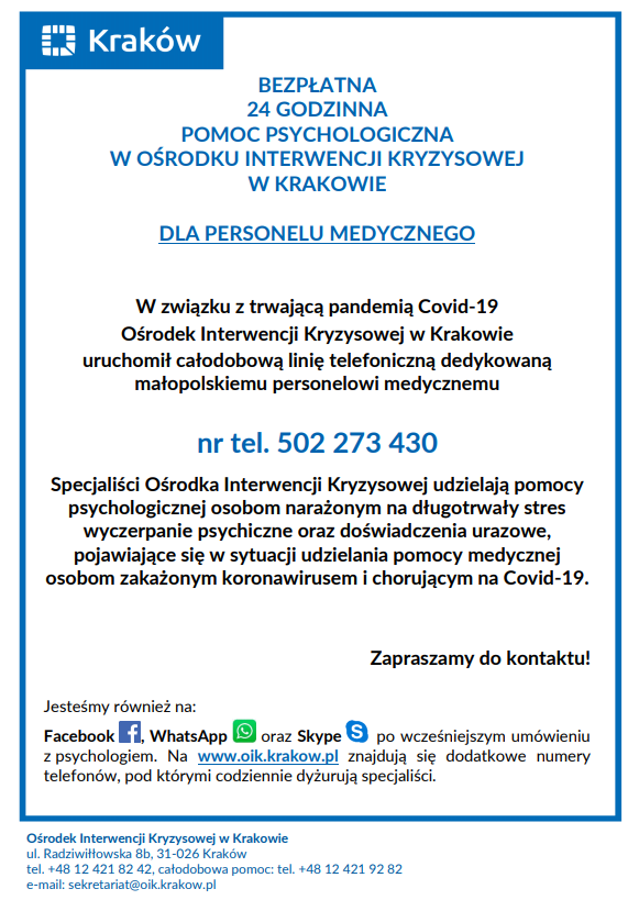 Ośrodek Interwencji Kryzysowej telepomoc dla personelu medycznego