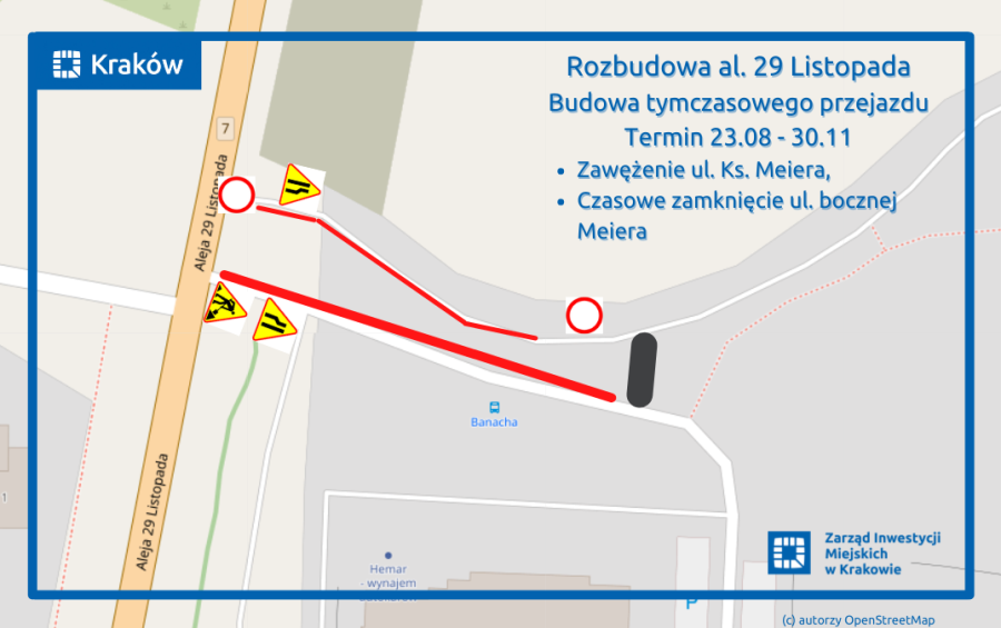 Rozbudowa al. 29 listopada mapka zawiężenie Meiera
