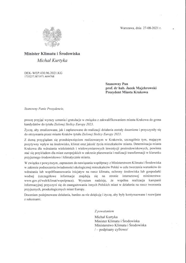 List ministra klimatu i środowiska