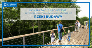 Plakat - konsultacje dotyczące zagospodarowania terenów wzdłuż rzeki Rudawy. Fot. Obywatelski Kraków