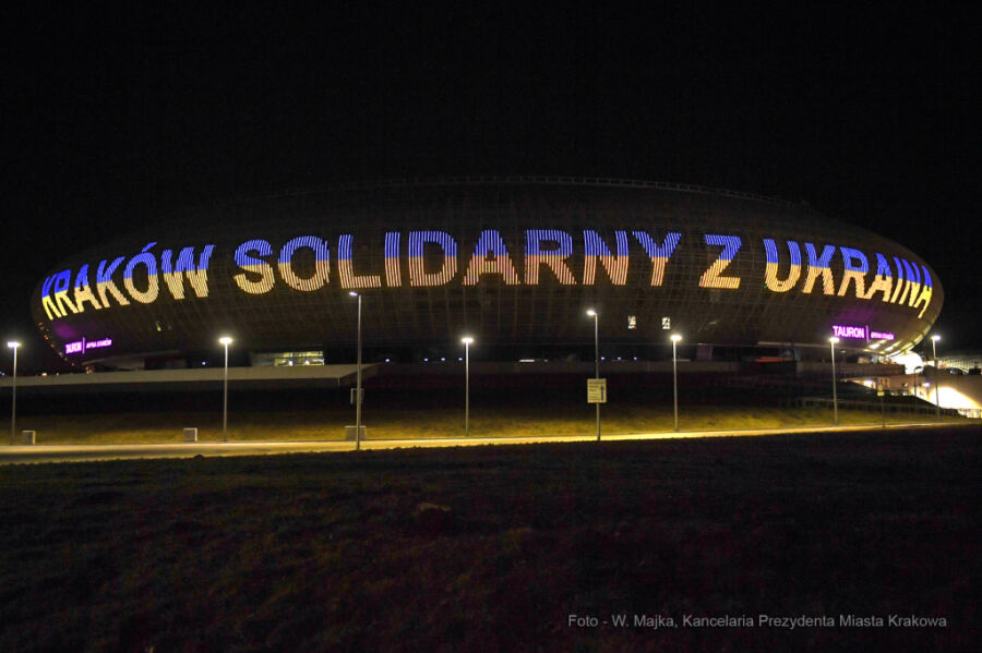 Kraków Solidarity inscription on the last arena of TAURON Kraków on February 24, 2022