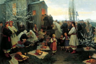 Mykoła Pymonenko, „Jutrznia paschalna”, 1891 / Микола Пимоненко, »Великодня утреня«, 1891