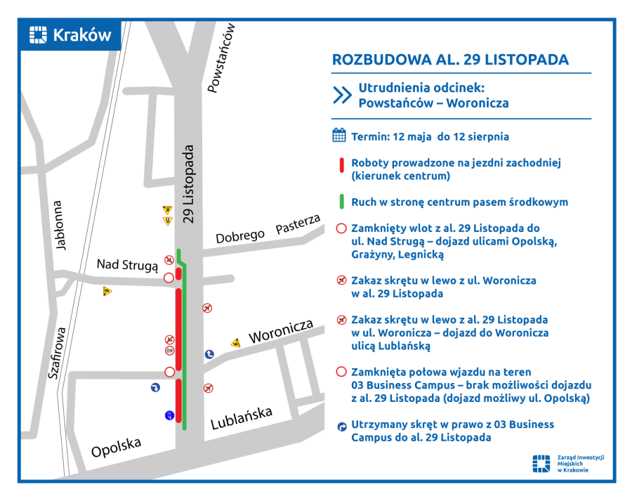 Mapa zmian w ruchu/Fot. Zarząd Inwestycji Miejskich w Krakowie